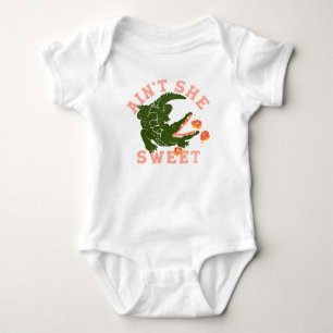 "Aint She Sweet" Cute Alligator Eating Doughnuts Baby Bodysuit