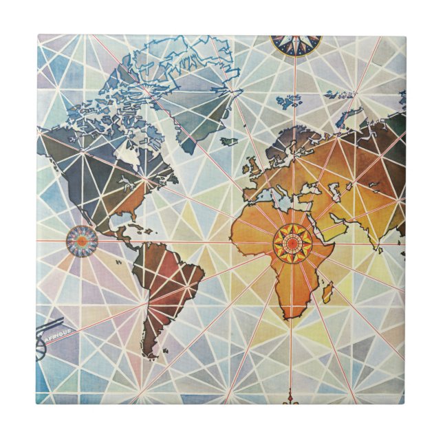 Air Afrique Map of the World Ceramic Tile (Front)