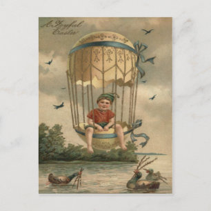 Air Balloon Easter Coloured Painted Egg Duck Holiday Postcard