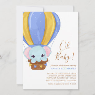  Air Balloon Elephant Boy Baby Shower Invitation