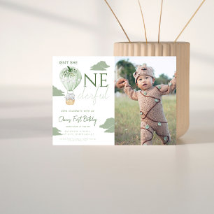Air Balloon Isn't She Onederful photo Birthday Invitation