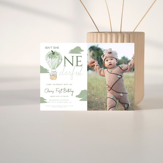 Air Balloon Isn't She Onederful photo Birthday Invitation (Creator Uploaded)