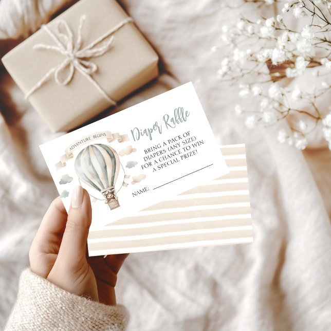Air Balloon Teddy Bear Baby Shower Diaper Raffle Enclosure Card (Creator Uploaded)
