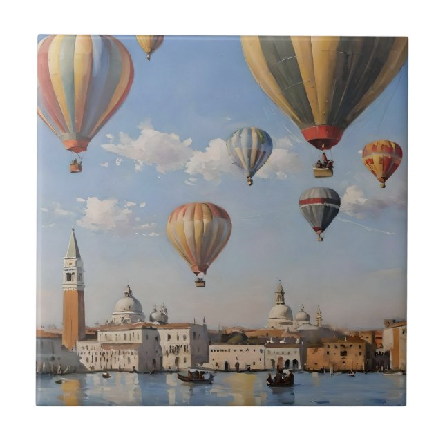 Air Ballooning Over Venice Oil Paint, Ceramic Tile (Front)