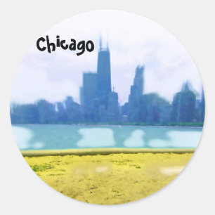 Air Brushed Chicago Skyline Classic Round Sticker