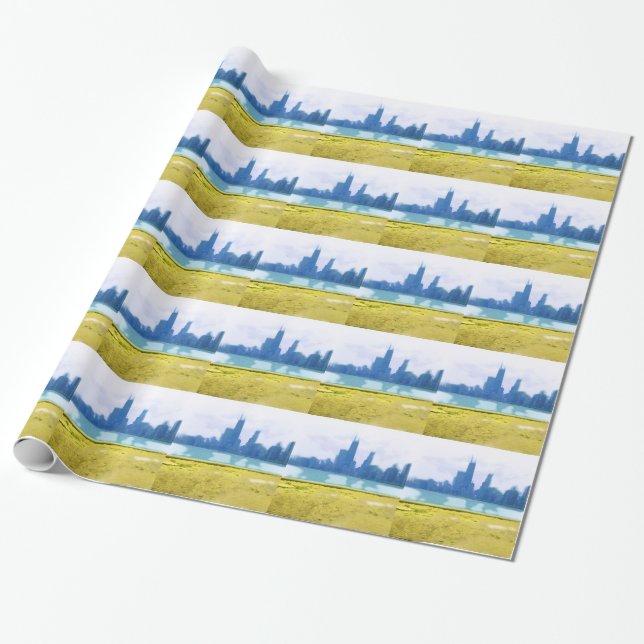 Air Brushed Chicago Skyline Wrapping Paper (Unrolled)