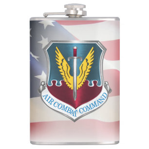 Air Combat Command with American Flag Hip Flask