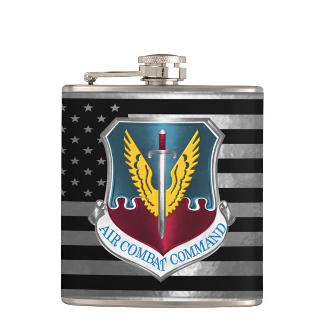 Air Combat Command with Steel Flag Hip Flask (Front)