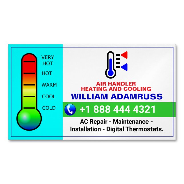 Air Conditioning Heating & Cooling Service, HVAC Magnetic Business Card (Front)