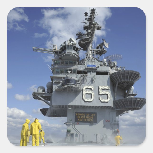 Air department Sailors test the sprinkler syste Square Sticker (Front)