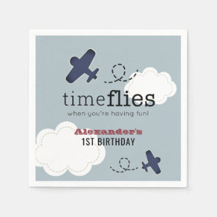 Air Flies Aeroplane Blue Boy Birthday Napkins