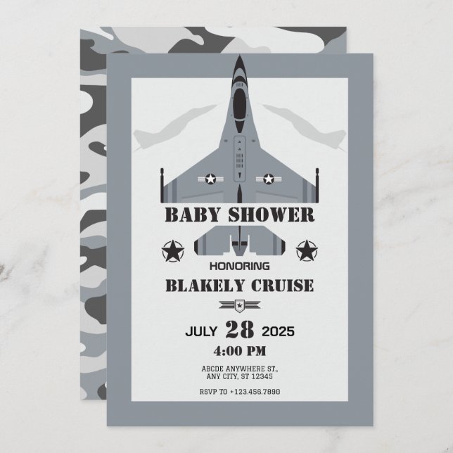 Air force aircraft baby shower invitation (Front/Back)