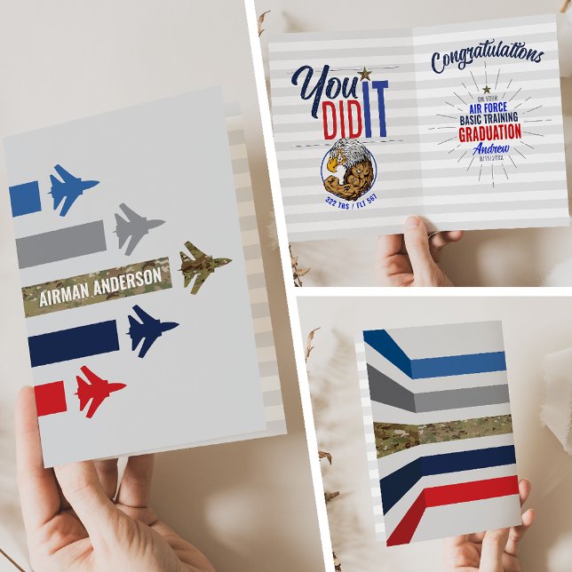 Air Force Basic Training Graduation 322 Eagles Card (Air Force Basic Training BMT Graduation Card 322 TRS Eagles Jet Flight Formation front inside back)