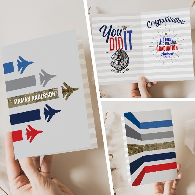 Air Force Basic Training Graduation 331 Wolfpack Card (Air Force Basic Training BMT Graduation Card 331 TRS Wolfpack Jet Flight Formation front inside back)