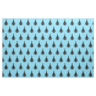 Air Force Fighter Jet Black Pattern on Sky Blue Fabric