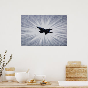 Air Force Fighter Jet in Sky Burst Art Poster