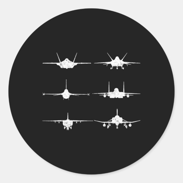 Air Force Fighter Jets F-4 F-111 F-15 F-16 F-22 F- Classic Round Sticker (Front)