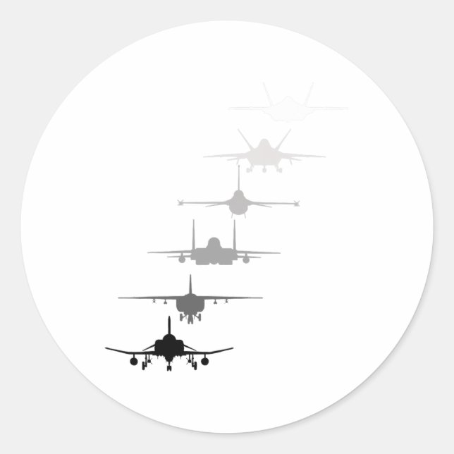 Air Force Fighter Jets F-4 F-111 F-15 F-16 F-22 F- Classic Round Sticker (Front)