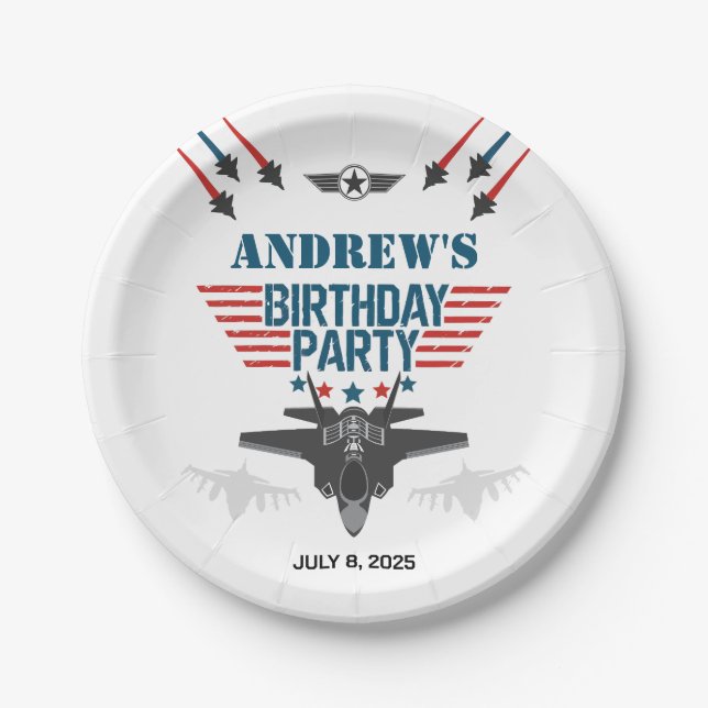 Air force jet fighter pilot Birthday Paper Plate (Front)
