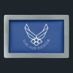 Air Force Logo - Blue Belt Buckle<br><div class="desc">This design features the iconic Air Force logo set against a striking blue background. Its clean and patriotic look embodies the honour,  pride,  and tradition of the United States Air Force,  making it ideal for showcasing support and appreciation for military service.</div>