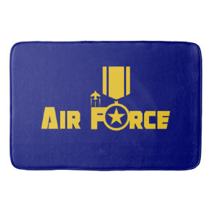 Air Force Military Star Medal Aircraft Blue Gold Bath Mat