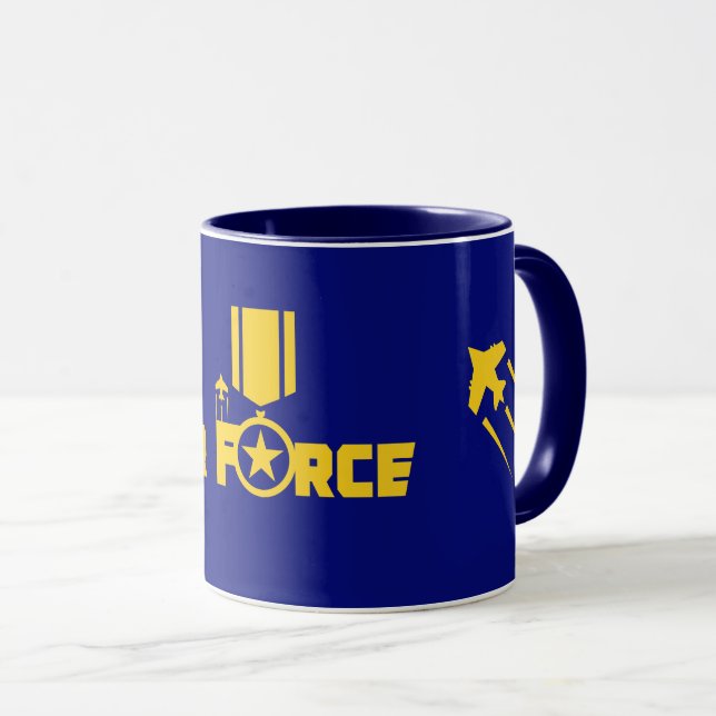 Air Force Military Star Medal Aircraft Blue Gold Mug (Front Right)