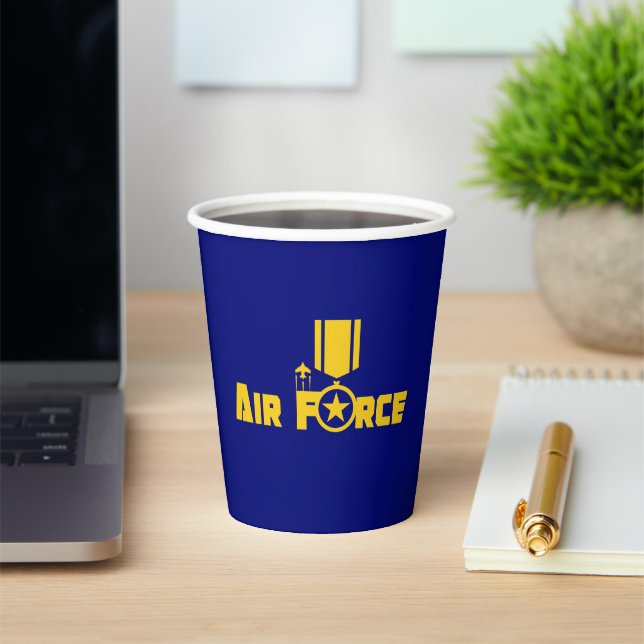 Air Force Military Star Medal Aircraft Blue Gold Paper Cups (Insitu)