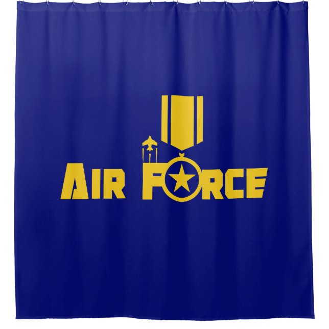 Air Force Military Star Medal Aircraft Blue Gold Shower Curtain (Front)
