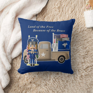Air Force Nutcracker with Little Military Truck Cushion