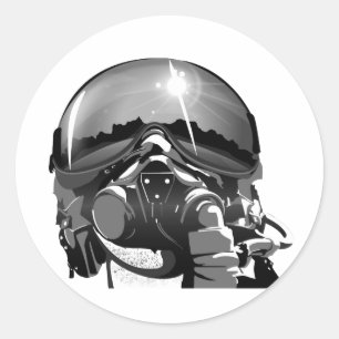 Air force Pilot Helmet  and mask Classic Round Sticker