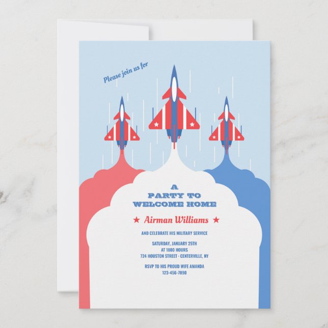 Air Force Red White and Blue Welcome Home Invitation (Front)