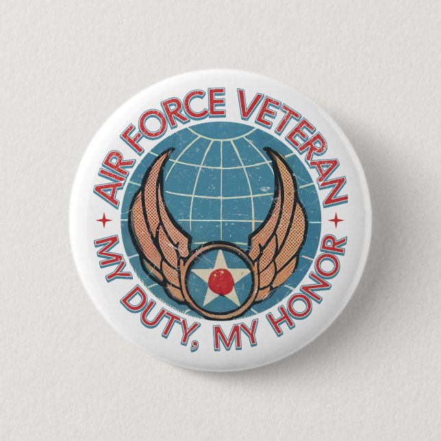 Air Force Veteran 6 Cm Round Badge (Front)