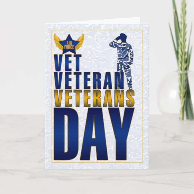 Air Force Veterans Day Blue and Gold Holiday Card (Front)