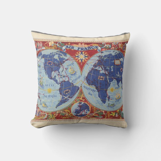 Air France Map of the World Cushion (Front)