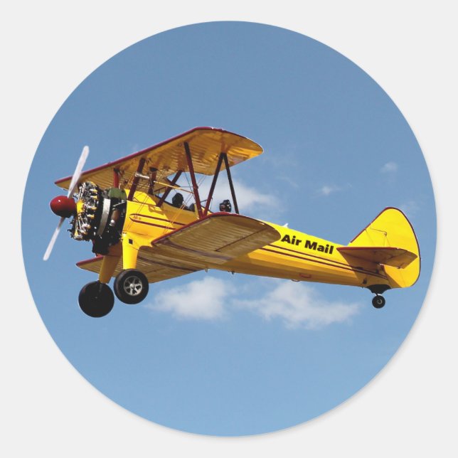 Air Mail Biplane Classic Round Sticker (Front)