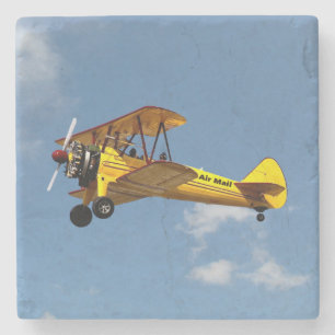 Air Mail Biplane Stone Coaster