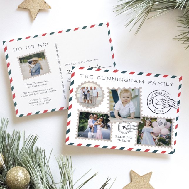 Air Mail Holiday Photo Collage Postcard | White (Creator Uploaded)