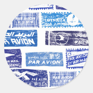 Air mail / par avion - transparent classic round sticker