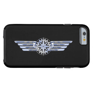 Air Pilot Chrome Like Wings Compass on Black Tough iPhone 6 Case