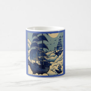 Air Ships Sailing Above Clouds - Woodcut 1 Coffee Mug