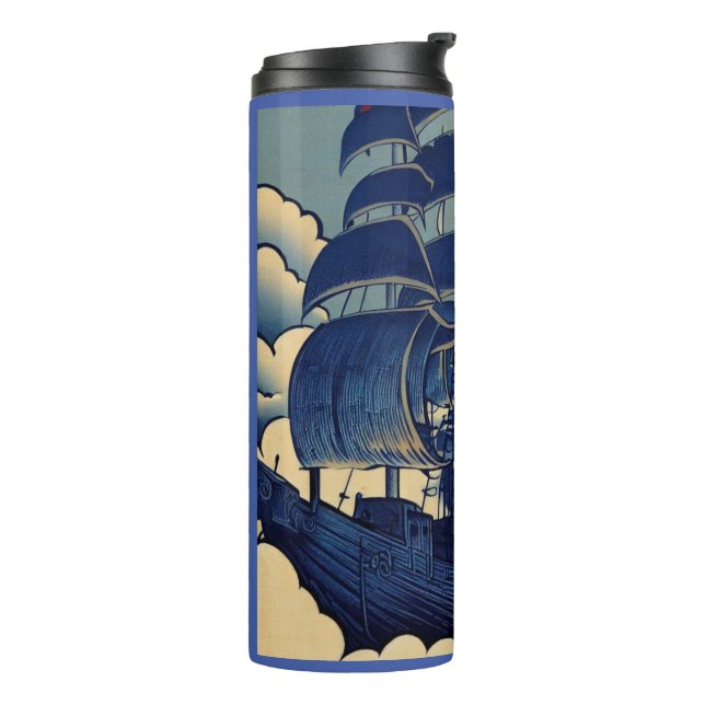 Air Ships Sailing Above Clouds - Woodcut 1 Thermal Tumbler (Rotated Left)