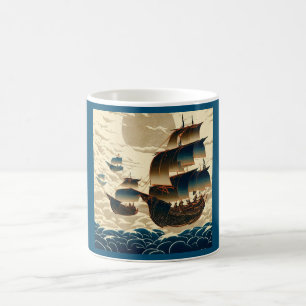 Air Ships Sailing Above Clouds - Woodcut 2 Coffee Mug