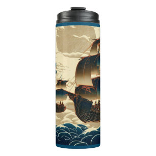 Air Ships Sailing Above Clouds - Woodcut 2 Thermal Tumbler