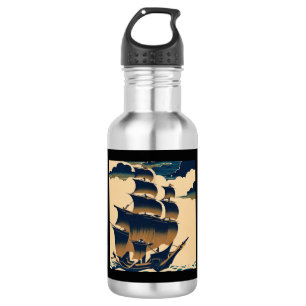 Air Ships Sailing Above Clouds - Woodcut 3 532 Ml Water Bottle