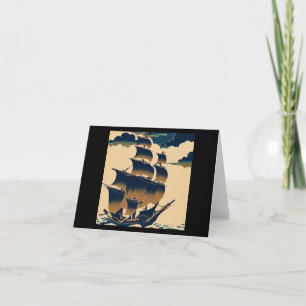 Air Ships Sailing Above Clouds - Woodcut 3 Card