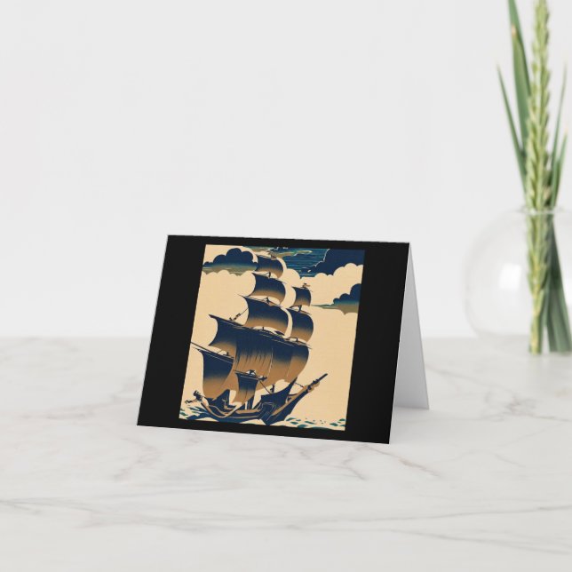 Air Ships Sailing Above Clouds - Woodcut 3 Card (Front)