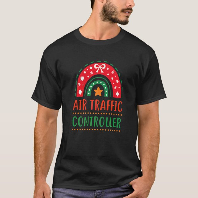 Air Traffic Controller Christmas Boho Rainbow   T-Shirt (Front)
