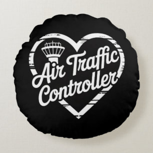 Air Traffic Controller Rainbow Heart  Round Cushion