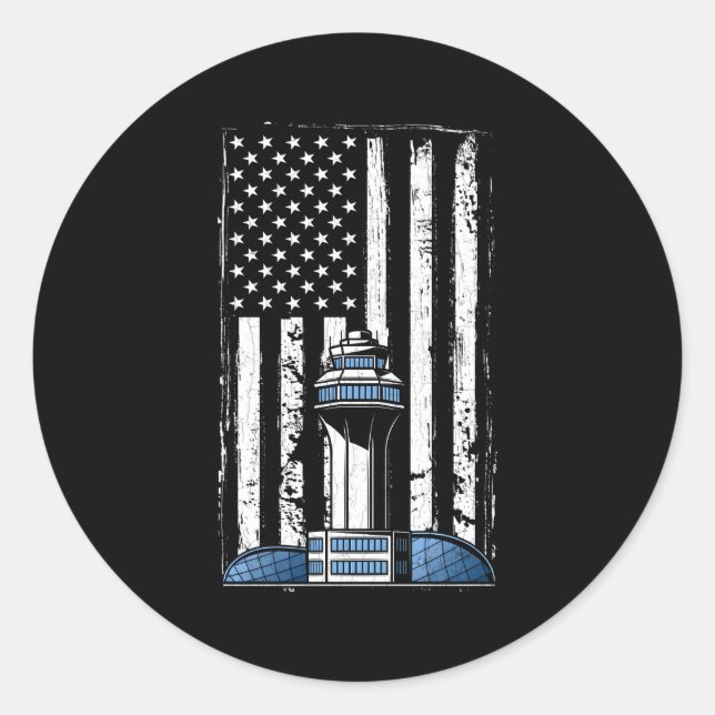 Air Traffic Controller Usa Flag Aeroplane Aviation Classic Round Sticker (Front)