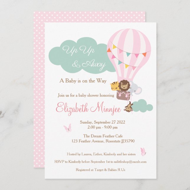 Airballon jungle animal Baby Shower invitation (Front/Back)